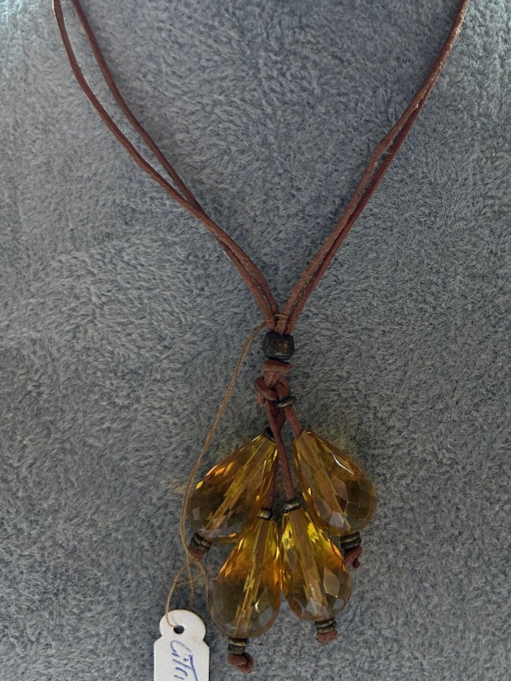 Faceted Citrine Cluster of (4) on Boho Style brown cord/ Choker NWT